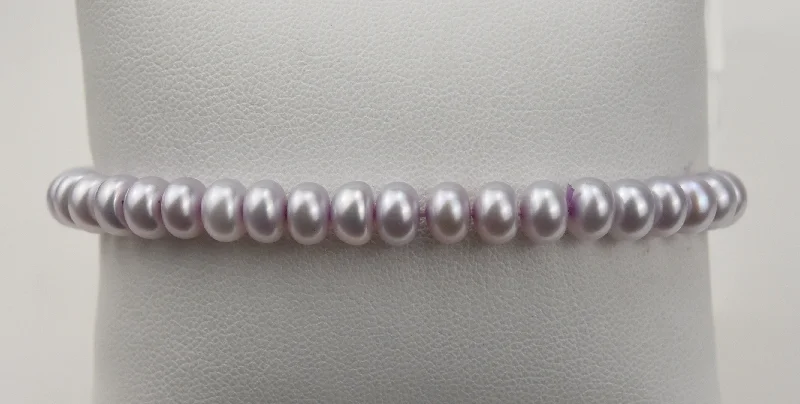 Stackable Silver Cuffs-Pink Button Pearl Stretch Bracelet - 7.5"