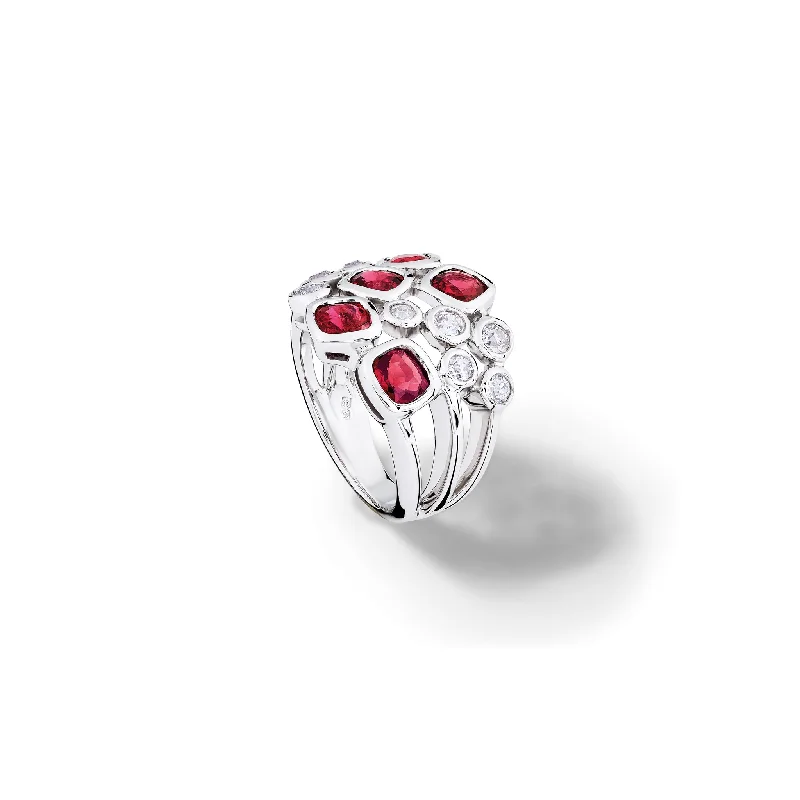 Colored Gemstone Rings-Cirkel Ring 18ct White Gold - Red Spinel & Diamond