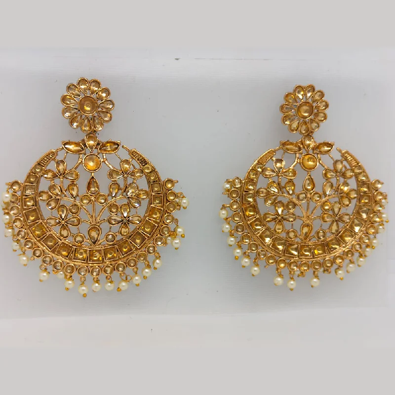 Funky Earrings for Teens-Khushboo Jewellers Gold Plated Kundan Stone And Pearls Dangler Earrings