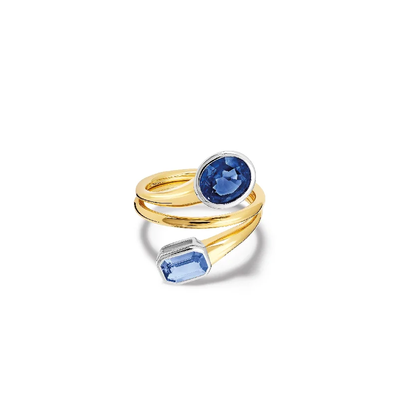 Luxury Wedding Bands-Nicoline Ring 18ct Yellow & White Gold - Blue Spinel & Sapphire