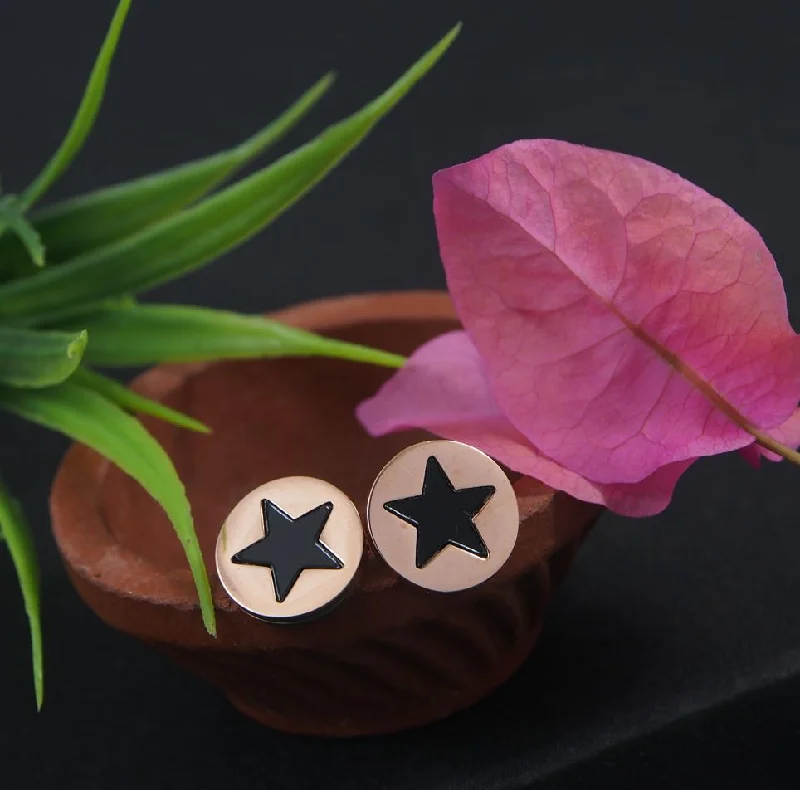 Mixed Color Earrings-Tarohi Jewels Stainless Steel Rosegold Plated Star Designed Round Shape Stud Earring-STNER 2830