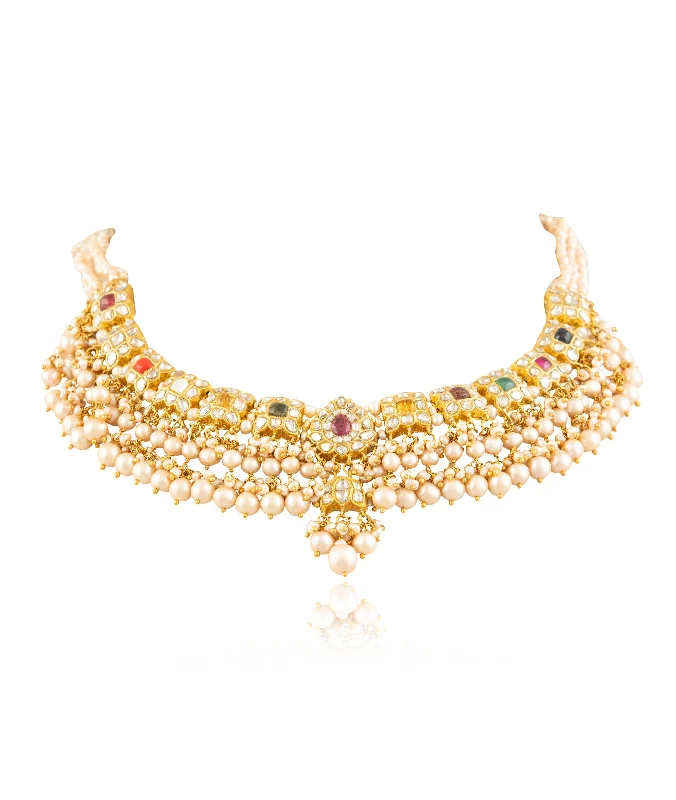 Gold-Plated Choker Necklaces-Manvika Polki Necklace