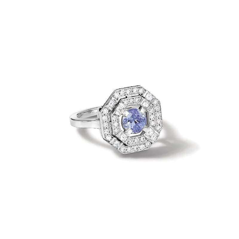 Solitaire Engagement Rings-Heloise Engagement Ring Platinum - Sapphire & Diamond