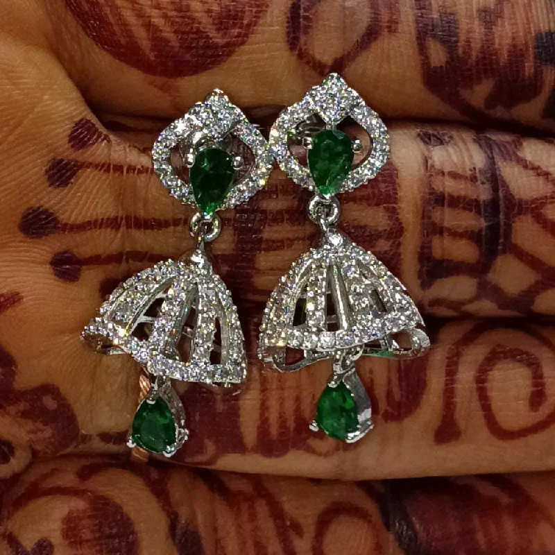 Chic Silver Stud Earrings-Kavita Art Silver Plated American Diamond Jhumki