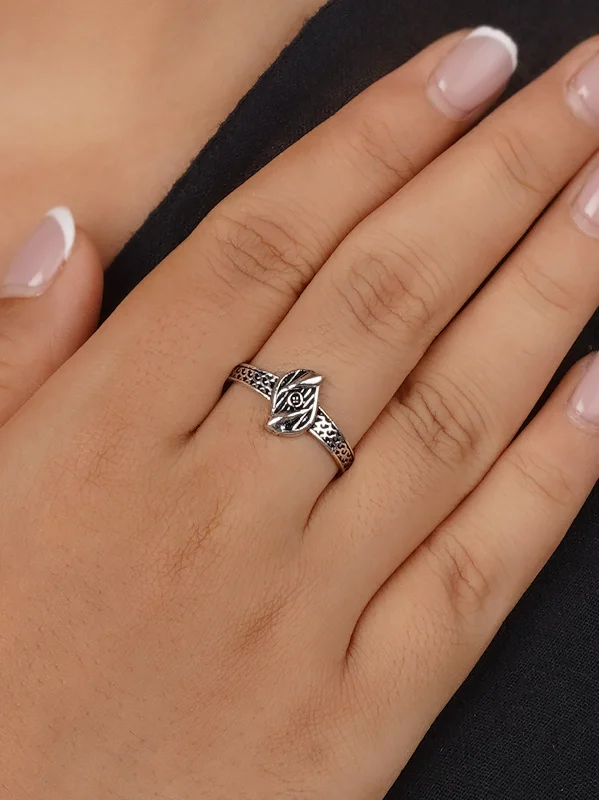 Trendy Stackable Rings-Grey Color Silver Plated Tribal Ring - EK-SFRNG146