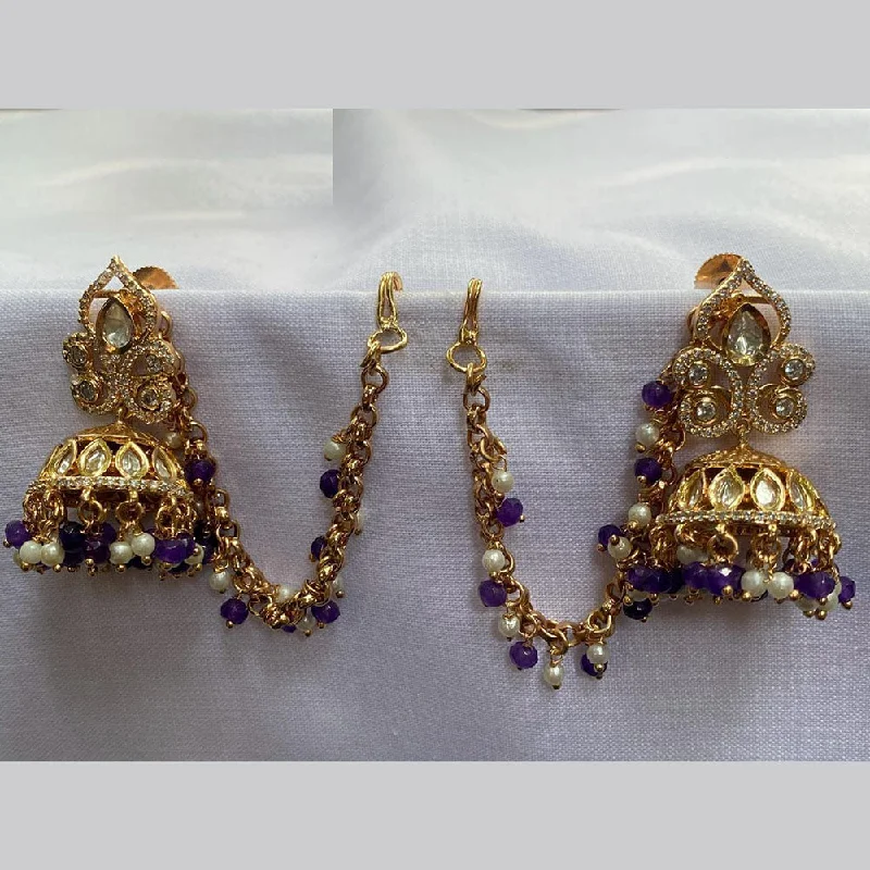 Silver Bead Earrings-Royal Kundan Jewellery Gold Plated Polki Kundan Kanchain Jhumki Earrings