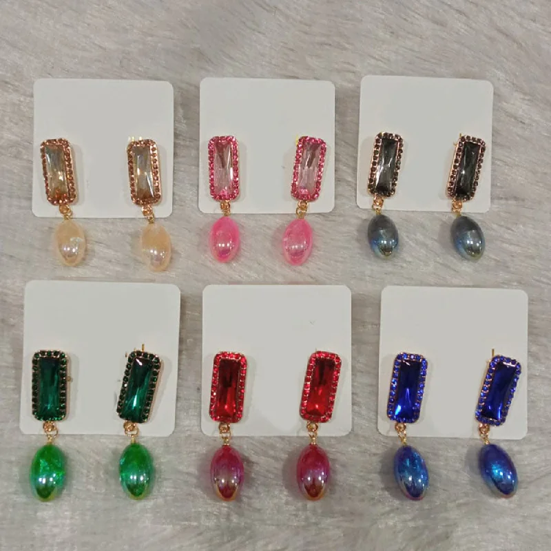 Chunky Earrings for Parties-Diyu Dhyu Crystal Stone Dangler Earrings (Assorted)