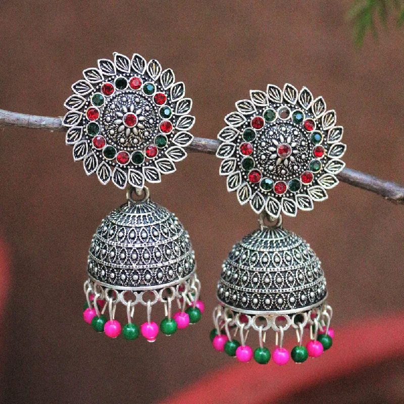 Mixed Color Earrings-H K Fashion Oxidised Plated  Pearls Jhumki Earrings