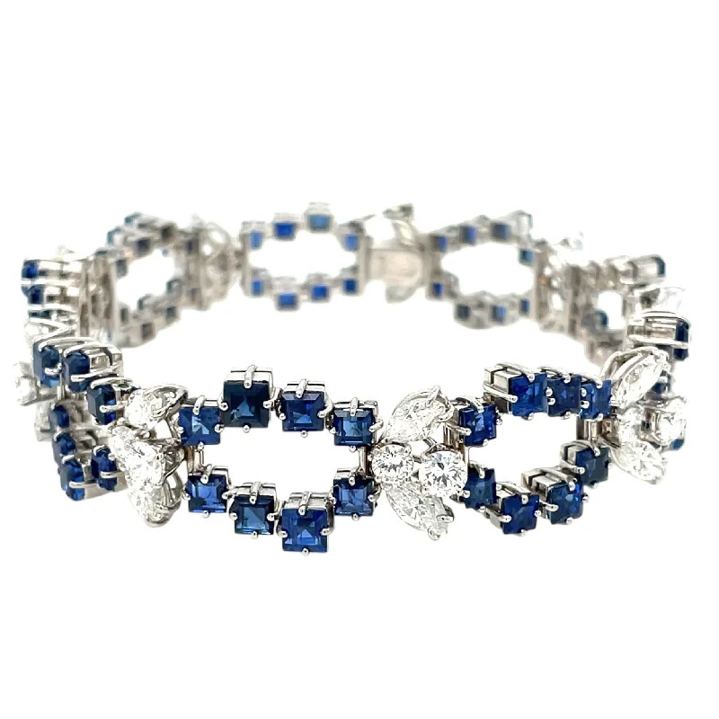 Black Leather Bracelets-Retro Sapphire Diamond Link Bracelet