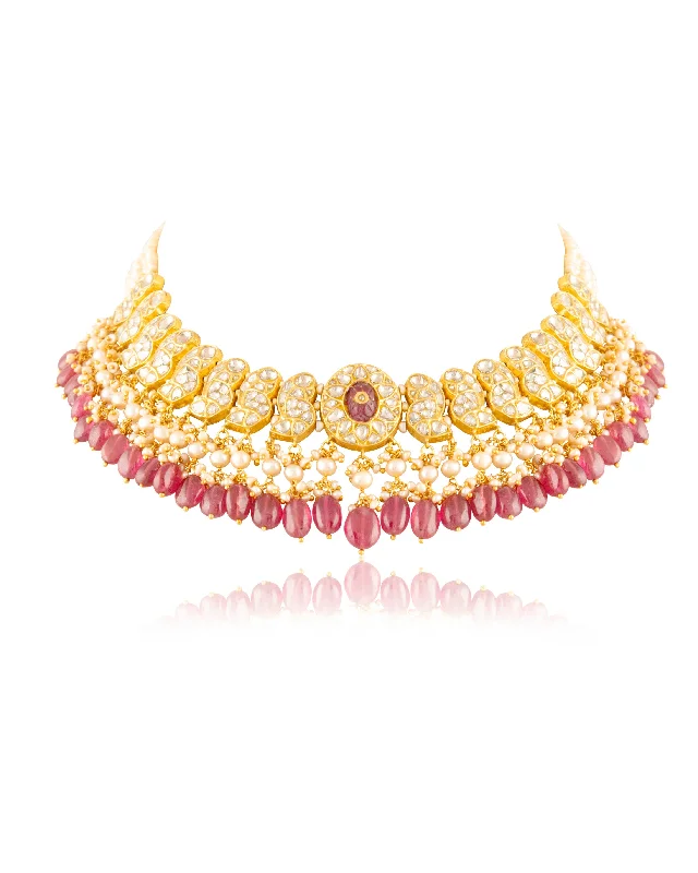 Classic Diamond Pendant Necklaces-Prisha Polki Necklace