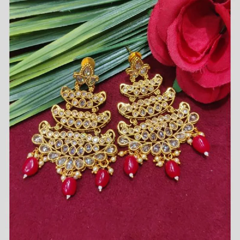 Ethnic Silver Earrings-SNERA Gold Plated designer Crystal Stone And Beads Dangler Earrings