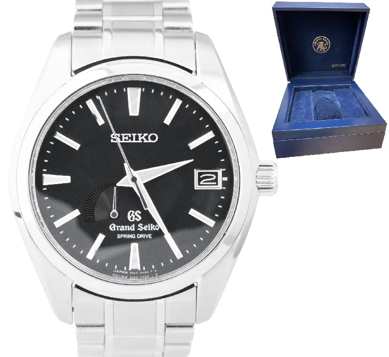 Water-Resistant Men’s Watches-Grand Seiko Spring Drive 40mm Stainless Steel Black Automatic Watch SBGA003