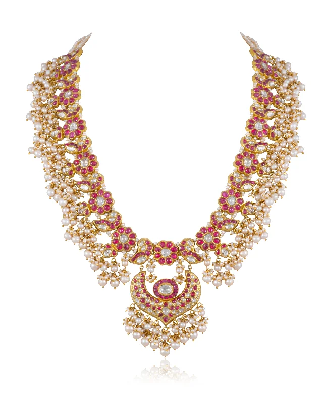 Stylish Gold Chokers-Nithya Polki Long Necklace