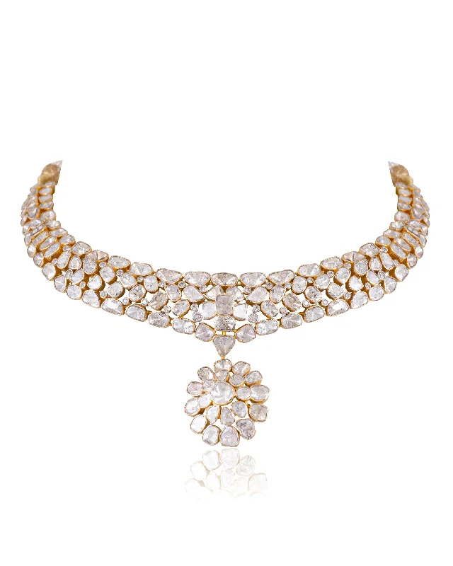 Fashionable Necklaces for Women-Rumi Polki And Diamond Necklace