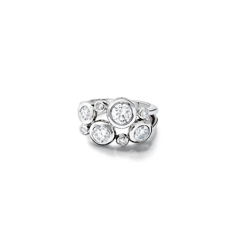 Luxury Diamond Rings-Cirkel Two Row Ring 18ct White Gold - Diamond