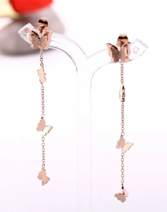 Silver Hoops Earrings-Tarohi JewelsStainlees Steel Butterfly Link Earring - STNER 5072