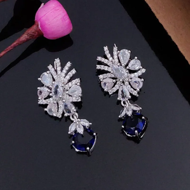 Elegant Diamond Drop Earrings-Akruti Collection Silver Plated AD Dangler Earrings