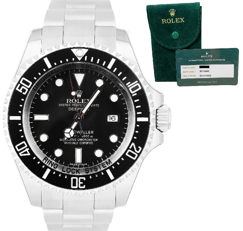 Personalized Fitness Watches-MINT Rolex Sea-Dweller Deepsea Stainless Steel 44mm Black Date Dive Watch 116660