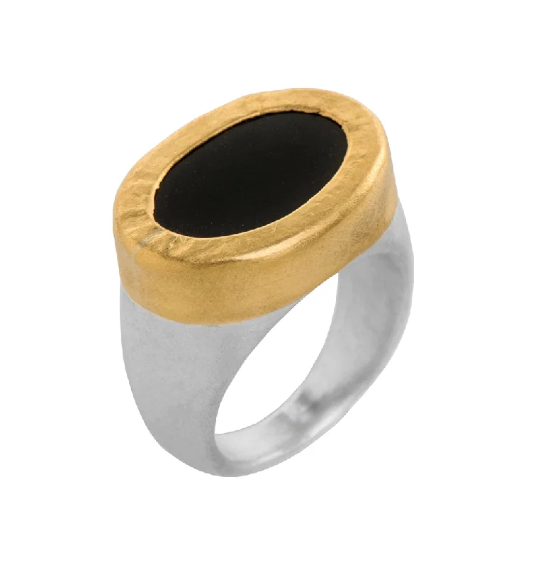 Rose Gold Wedding Rings-Nava Zahavi Yellow Gold Onyx Lovers Ring