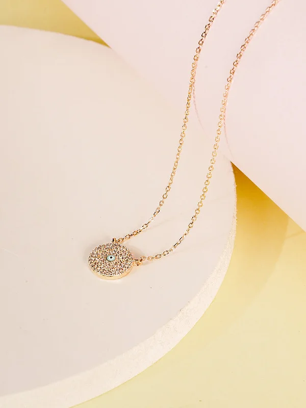 Silver Feather Necklaces-Disc Evil Eye Necklace