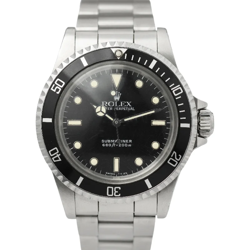 Multi-Function Sports Watches-UNPOLISHED Vintage 1987 Rolex Submariner GLOSSY SPIDER 5513 Black 40mm Watch