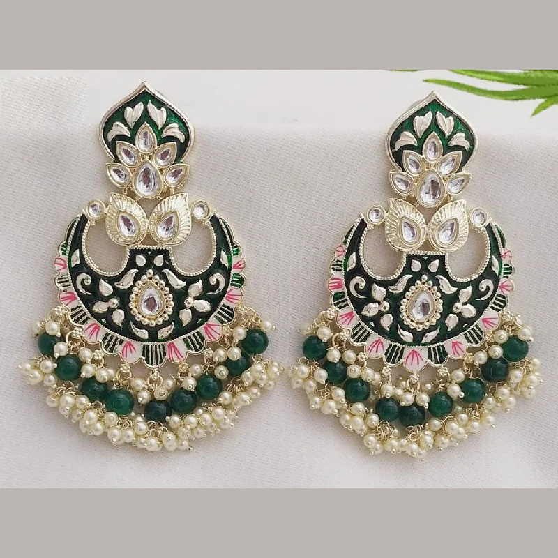 Glittery Earrings for Parties-JCM Gold Plated Kundan Stone And Pearls Dangler Earrings