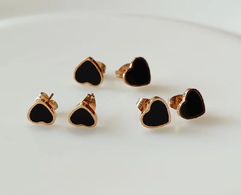 Gold Plated Dangle Earrings-Tarohi JewelsStainless Steel Rosegold Plated Three Pair Heart Shaped Earring-STNER 2560