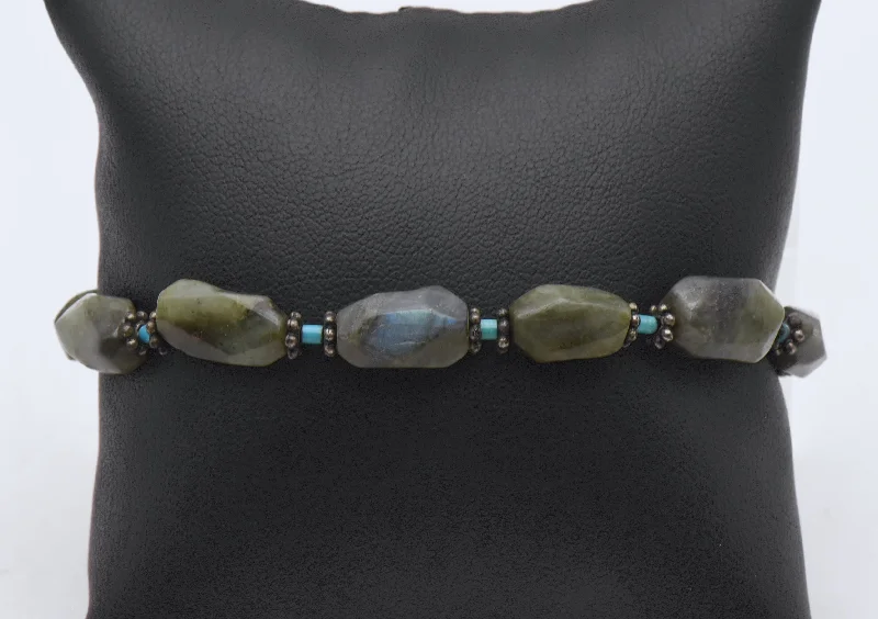 Custom Charm Bracelets for Men-Labradorite Bead Stretch Bracelet