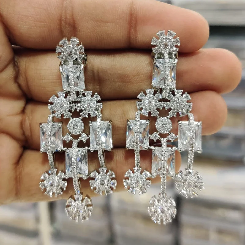 Summer Earrings for Women-JCM Silver Plated American Diamond Dangler Earrings