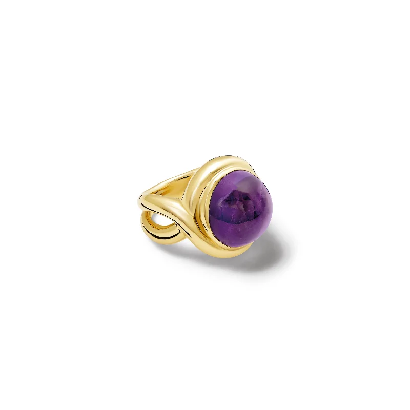 Fashionable Silver Rings-Severine Large Ring Yellow Gold - Cabochon Amethyst