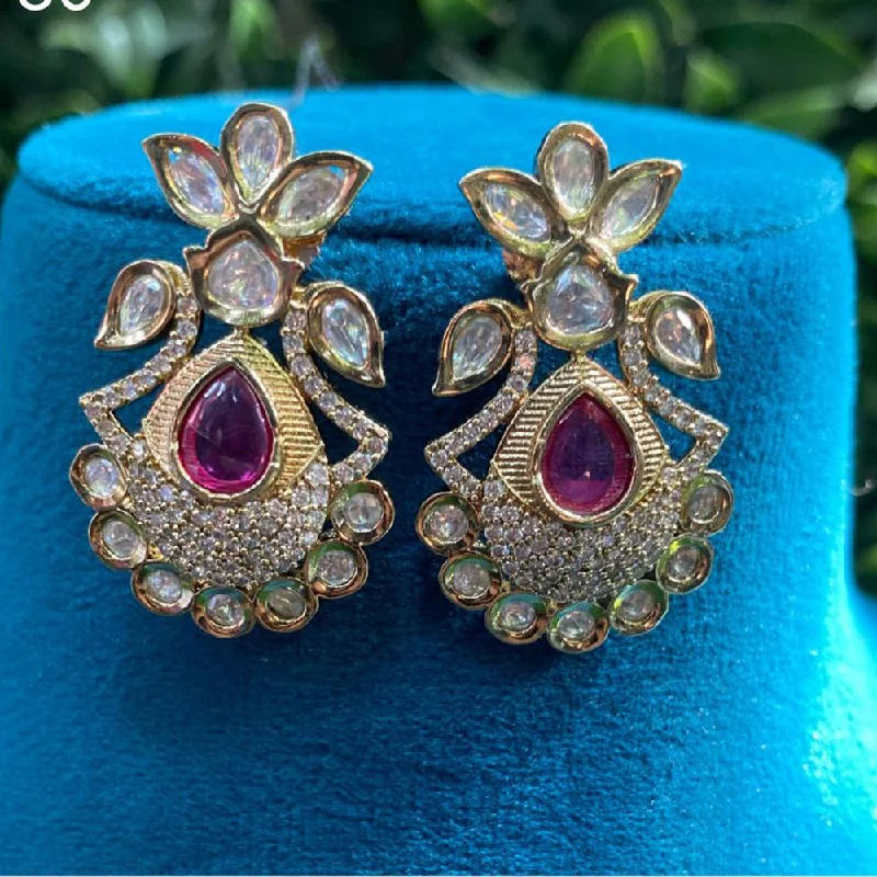 Handcrafted Silver Earrings-Amoliya Jewels Gold Plated Polki Kundan Dangler Earrings