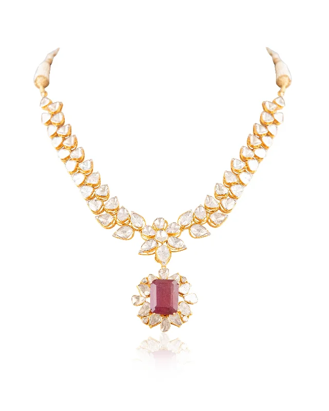 Custom Birthstone Necklaces-Umika Polki And Diamond Necklace