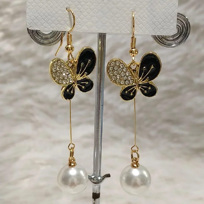 Unique Earrings for Gifts-Diyu Dhyu Gold Plated Austrian Stone Dangler Earrings