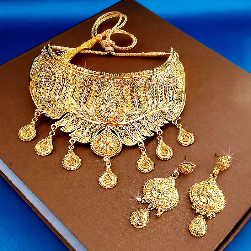 Unique Gemstone Necklaces-Kalyani Forming Gold Plated Traditional Designer Necklace & Earring Set