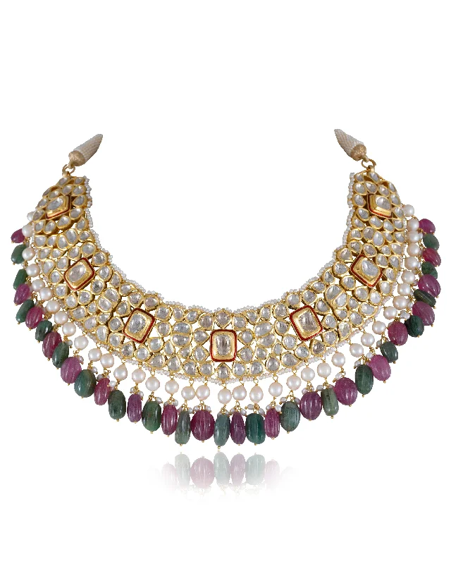 Classic Diamond Pendant Necklaces-Madhiya Jadau Polki Necklace