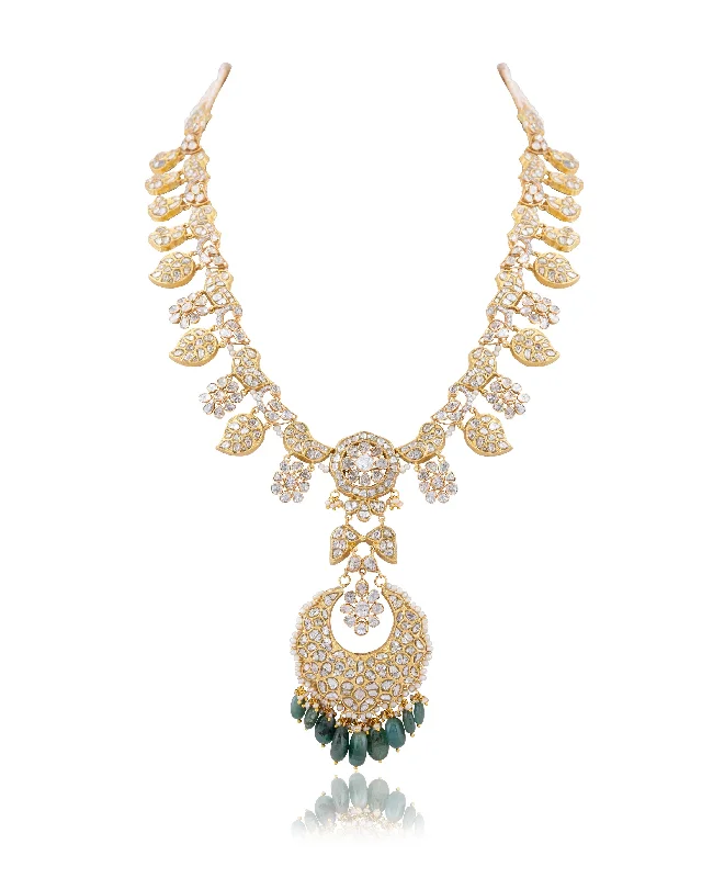 Vintage Gemstone Necklaces-Sanaya Polki And Diamond Long Necklace