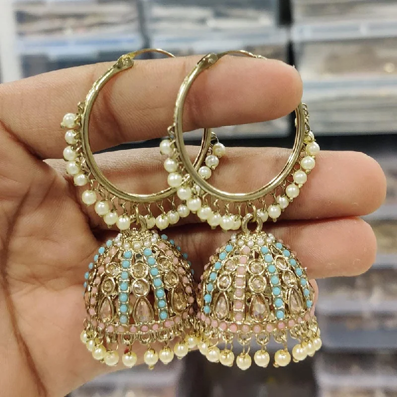 Wedding Party Earrings-Manisha Jewellery Gold Plated Crystal Stone And Pearls Jhumki Earrings