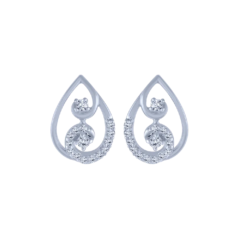 Unique Hoop Earrings-14KT (585) White Gold And Diamond Stud Earrings For Women