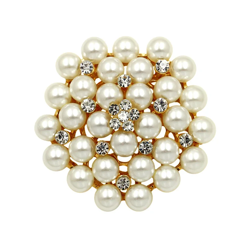 Simple Crystal Brooch for Women-Pearls and Crystal Brooch Gold BR-101