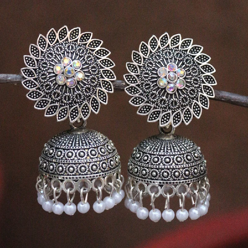 Statement Earrings for Weddings-H K Fashion Oxidised Plated  Pearls Jhumki Earrings