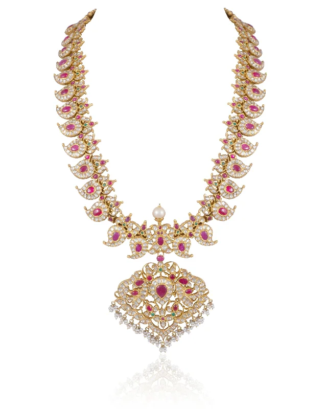 Luxury Diamond Necklaces-Sayesha Jadau Polki Long Necklace