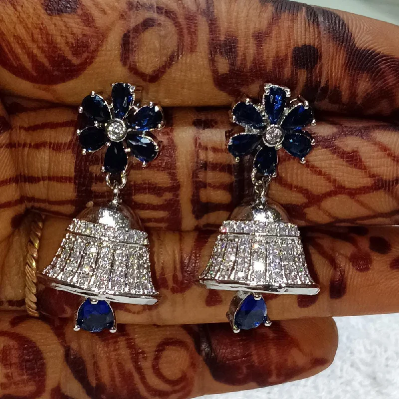 Gold Plated Dangle Earrings-Kavita Art Silver Plated American Diamond Jhumki