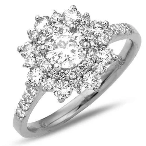 Dainty Engagement Rings-14KW 1.35CTW DIAMOND RING WITH POINTED DOUBLE HALO