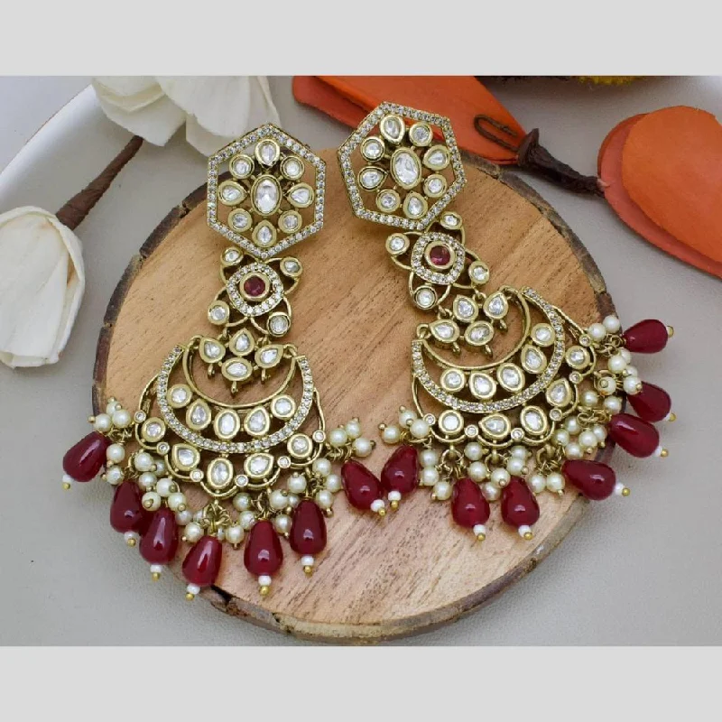 Natural Stone Earrings-Manisha Jewellery Gold Plated Kundan Stone And Beads Dangler Earrings