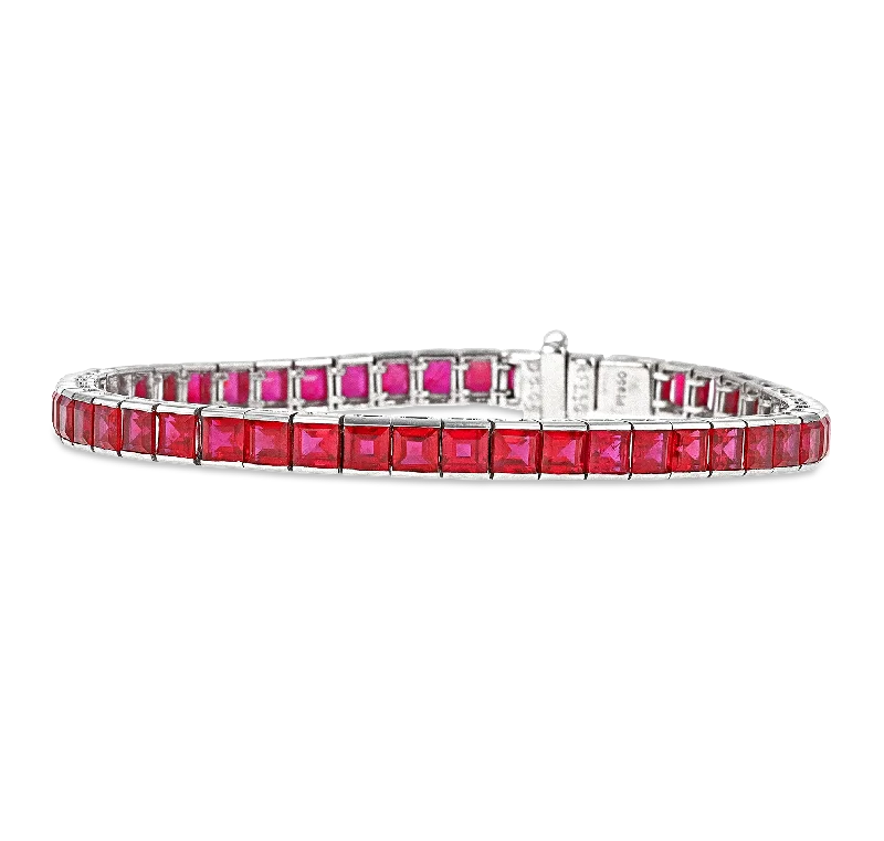 Large Statement Bracelets-Ruby Line Bracelet, 13.35 Carats