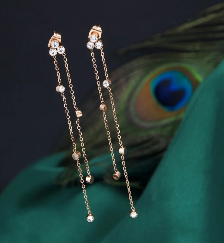 Trendy Earrings for Teens-Tarohi Jewels Stainless Steel Rosegold Plated Long Chain Earring-STNER 2696