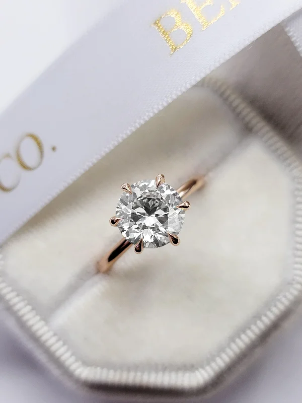 Minimalist Promise Rings-2.01 Carats Lab Grown Round Brilliant Cut Solitaire Diamond Engagement Ring in Rose Gold