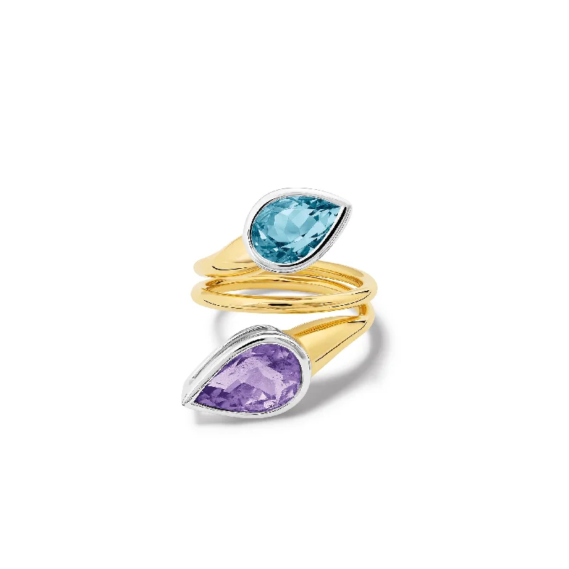 Vintage Gemstone Rings-Nicoline Ring 18ct Yellow & White Gold - Purple Tourmaline & Aquamarine