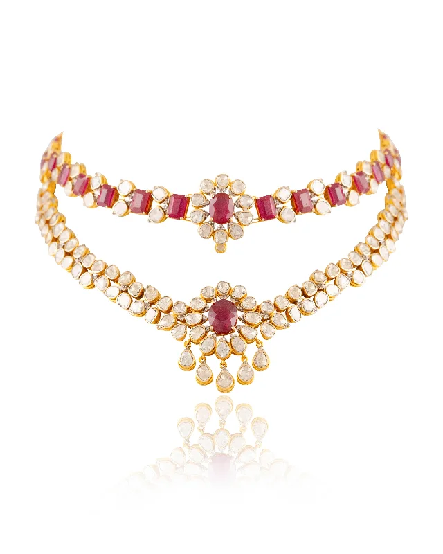 Unique Necklace Designs-Avantika Polki And Diamond Necklace