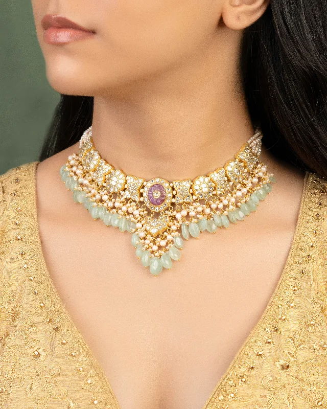 Rose Quartz Necklaces-Neha Polki Necklace